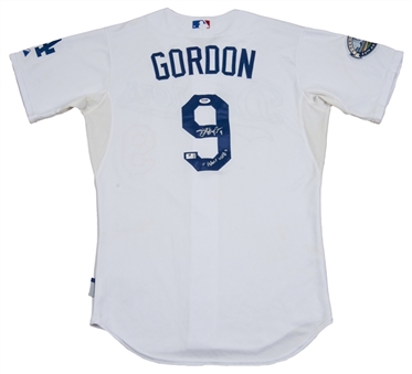 2012 Dee Gordon Game Used, Signed and Inscribed Los Angeles Dodgers Home Jersey (PSA/DNA)